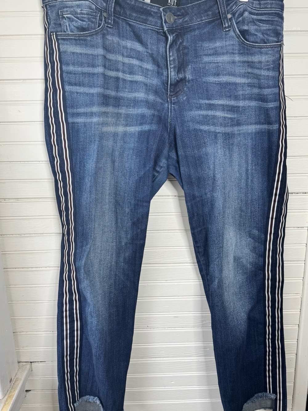 Kut from the Kloth Dark Blue Reese ankle Straight-Leg Jeans with Side Stripes